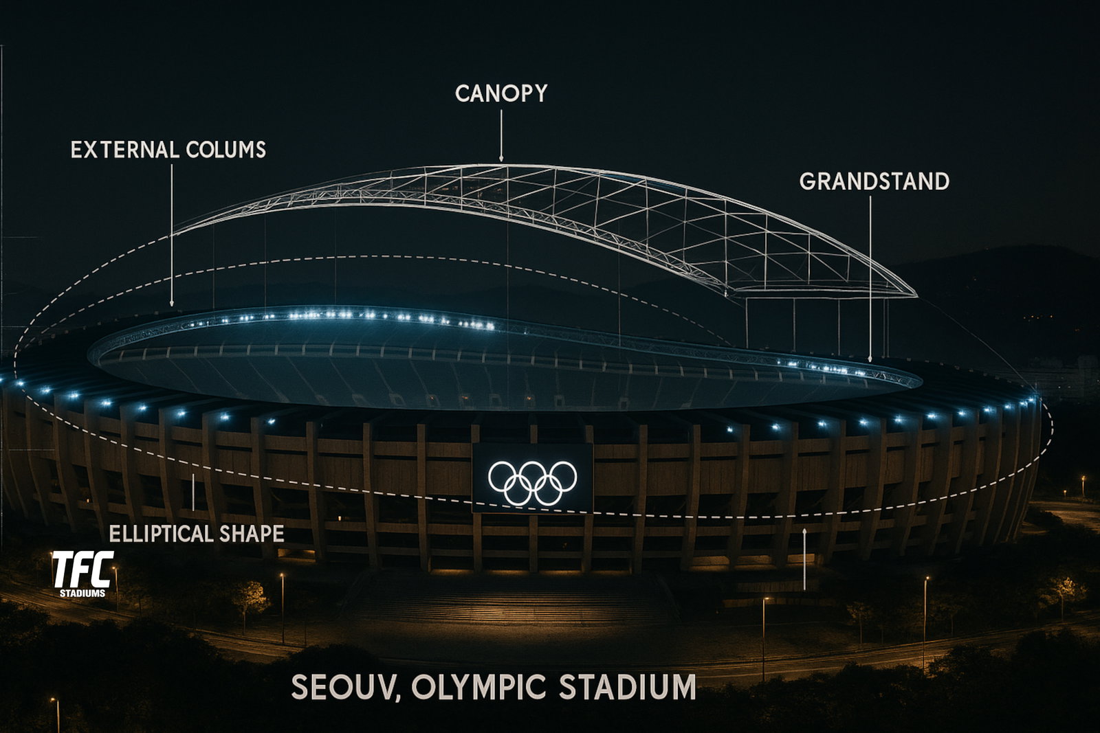 Olympic Stadium Seoul at night
