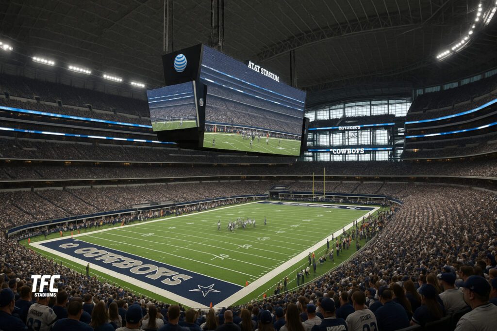 Inside the AT&T stadium with the roof closed