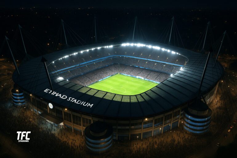 etihad stadium aerial night crowd