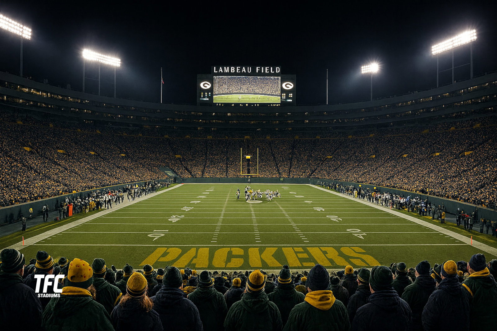 Lambeau Field at Night with crowd