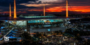 Hard Rock Stadium at night