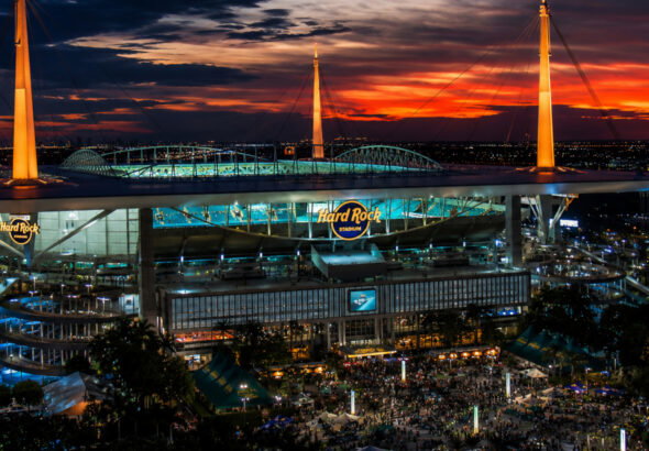Hard Rock Stadium at night